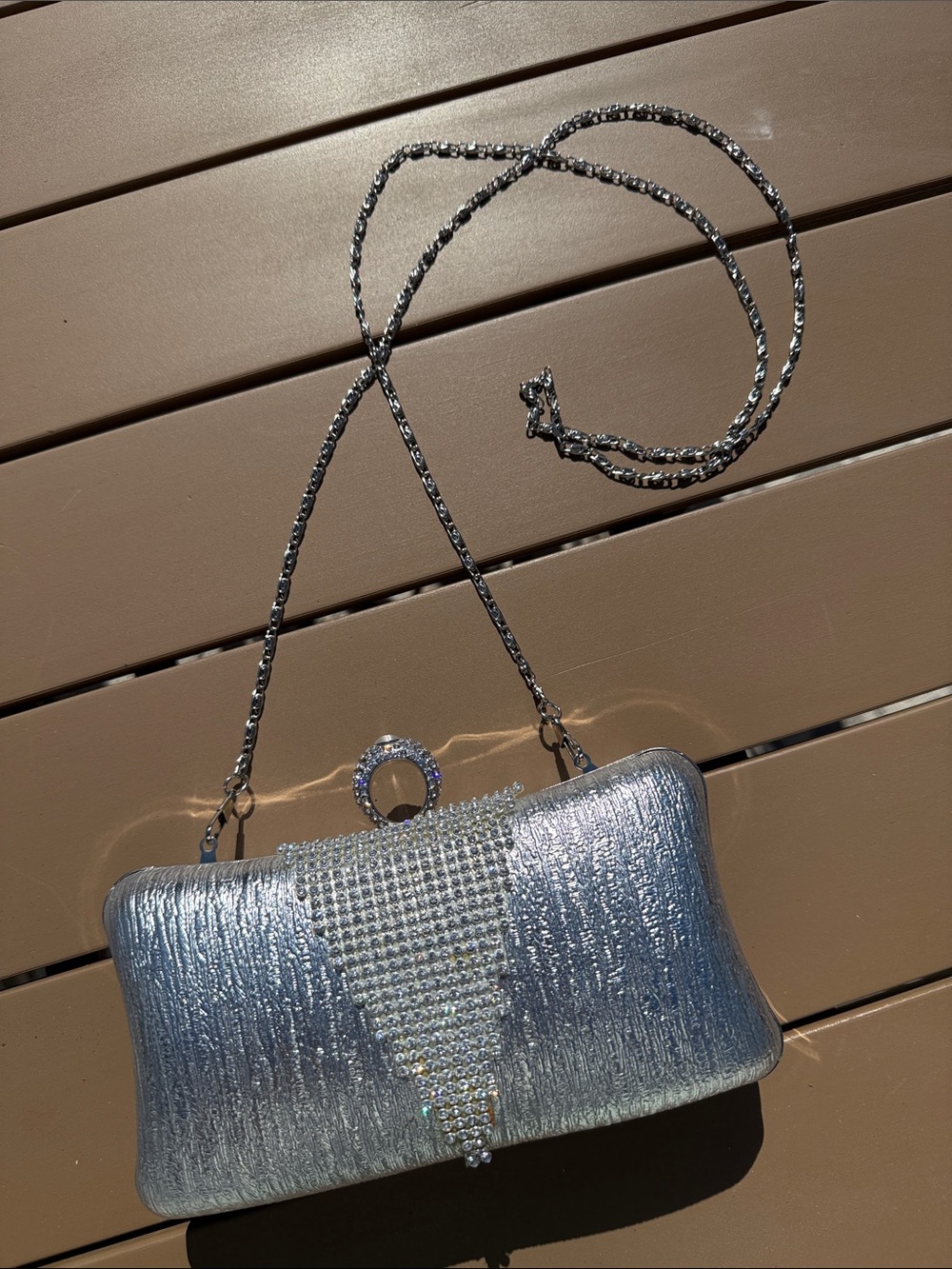 Fifth Avenue collection Crystal clutch silver bling sleek textured, bejeweled